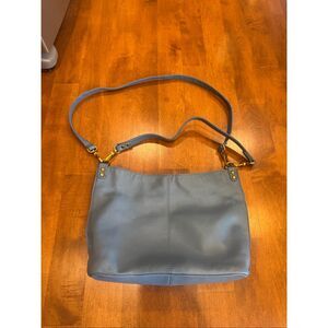 HOBO Soft Pebbled Leather Crossbody Shoulder Hobo Bag Dusty Blue Brass Hardware